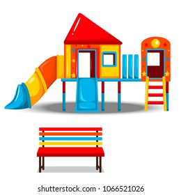 Set: children's Playground and a bench. Vector illustration