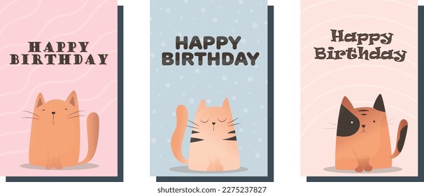 A set of children's postcards. Birthday card. Postcard for a child's birthday. Postcards with cute cats