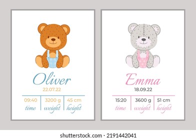 A set of children's posters, height, weight, date of birth.