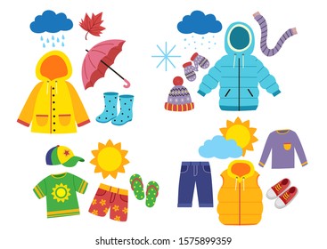 ensemble de vêtements de saison pour enfants - illustration vectorielle, eps    
