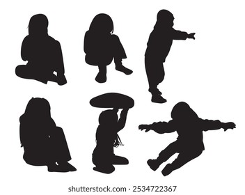 Conjunto de siluetas de los niños, Ilustración vectorial