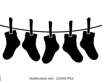 a set of children's socks are dried on a rope. flat vector illustration isolated on white background
