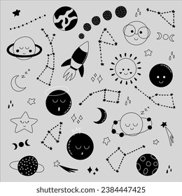 set of childrens space illustrations