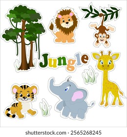 set of children's stickers with jungle animals