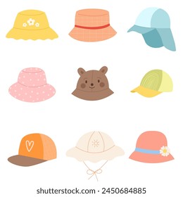 Conjunto de sombrero de verano para niños. Sombrero de Panamá de verano para niños. Sombreros, moda, concepto de verano
