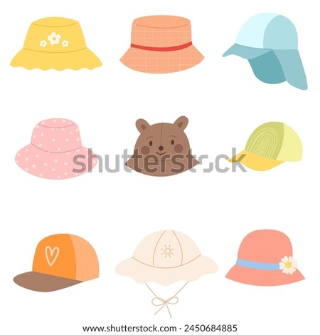 Set of children's summer hat. Summer Panama hat for children. Hats, fashion, summer concept