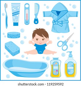 Set of children's things for bathing. vector