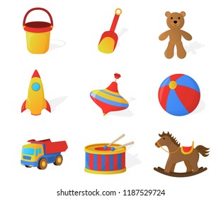 Set of Childrens Toy Isolated icon. Cartoon style. Vector Illustration.