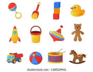 Set of Childrens Toy Isolated icon. Cartoon style. Vector Illustration.