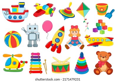 set of children's toys in cartoon style. vector illustration