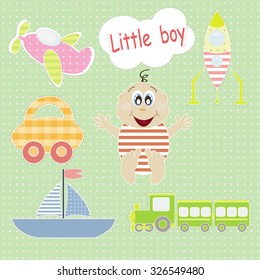 set of children's toys and child vector