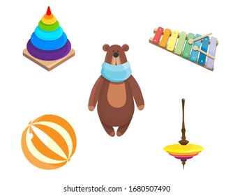 Juego de juguetes para niños. Objetos coloridos al estilo de las caricaturas.
