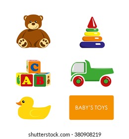 Set Childrens Toys On White Background Stock Vector (Royalty Free ...