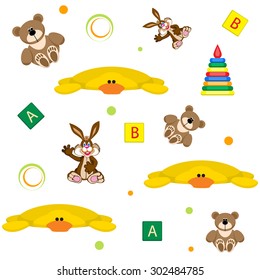 Set of children's toys. Seamless. For background, textiles and wallpaper.