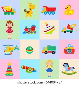 A set of children's toys. Vector isolated image.