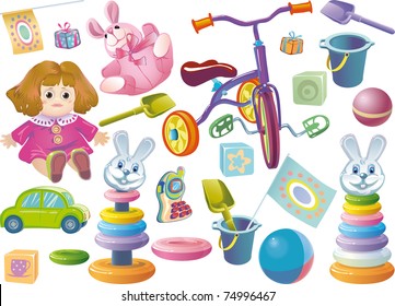 Set of children's toys for younger age.