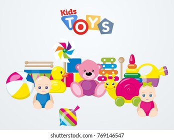 A set of children's toys for the youngest. Vector illustration.