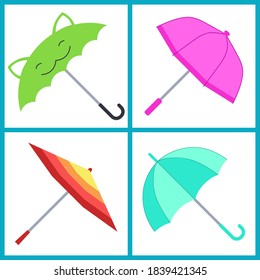 Set of children's umbrellas. Isolated objects on white background. Vector illustration.