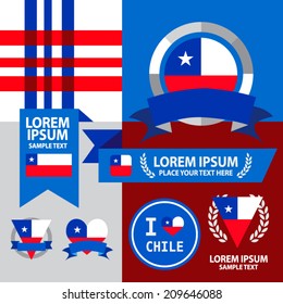 Set of Chile flag, emblem and pattern background. 