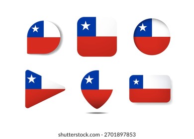 Set of Chile Flag Icons  in Various Round, Square, and Triangular Shapes