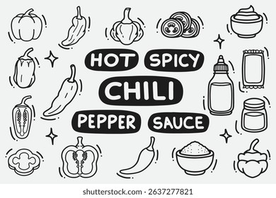 set of chili doodle good for background, wallpaper, element design, icon, etc