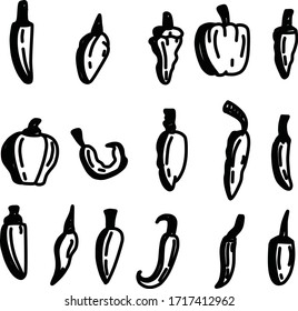 A Set of chili illustrations suitable for any chili and spicy food cartoon or doodle content