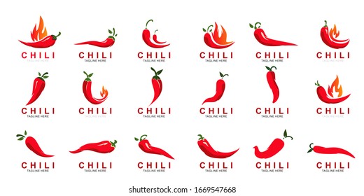 Set Chili logo design with modern concept. Vector icon chili. Hot design illustration