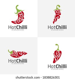 Set of Chili logo design vector template, Red Chili Illustration, Symbol Icon