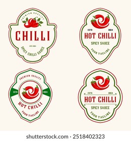 set Chili logo. pimenta vermelha picante, restaurante design de comida, rótulo de molho, marca de produto de comida picante natural.