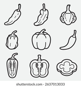 set of chili with outline style good for icon, symbol, element design, coloring book, coloring page, etc