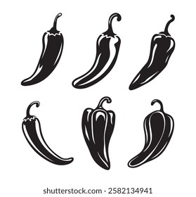 Set Of Chili Pepper Isolated On White Background