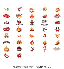 Set of chili pepper logo template. Spicy vegetables vector design. Food illustration on white background