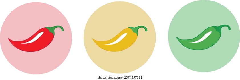 Set chili pepper vector set isolated on white background. red, yellow green and.