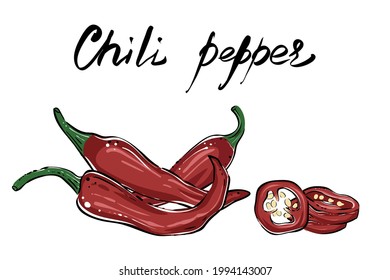 Set of chili peppers, color vector