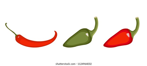 SET of Chili red and green pepper. Vegetable, icon on isolated background concept for farmers market organic food in flat style vector illustration