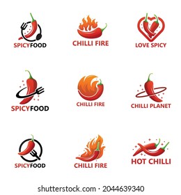 Set of Chili Spicy Food Logo Template Design Vector