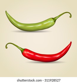 Set of chilli peppers on gray background