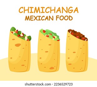 A set of chimichanga. Mexican cuisine. Fast food.
 svg