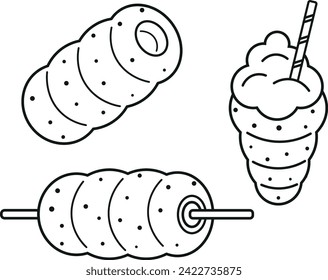 Set of chimney cake. Kurtos kalacs sweet bread typical hungarian cake. Cute vector icon illustration	