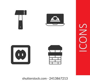 Set Chimney, Hammer, Electrical outlet and Worker safety helmet icon. Vector