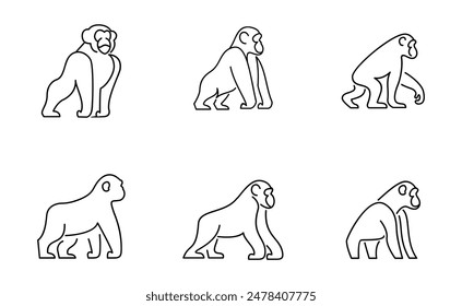 Set Chimpanzee Line Logo Symbol Design Illustration Vorlage