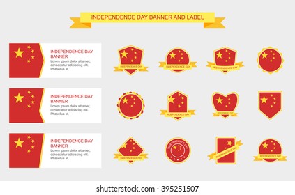 Set China flag banner and label template,independence day