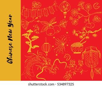 Set of China icons doodle on white background. Hand drawn vector illustration