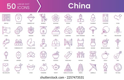 Set of china icons. Gradient style icon bundle. Vector Illustration