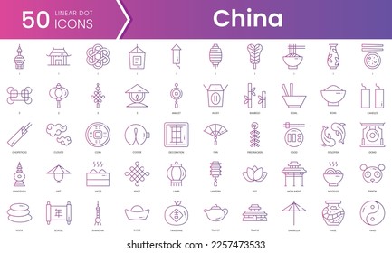 Set of china icons. Gradient style icon bundle. Vector Illustration