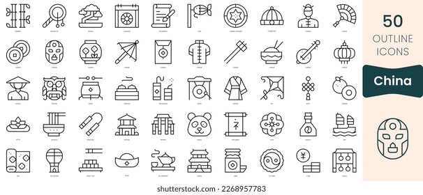 Set of china icons. Thin linear style icons Pack. Vector Illustration