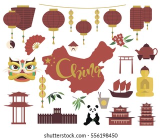 Set of China landmarks icons. Vector illustration
