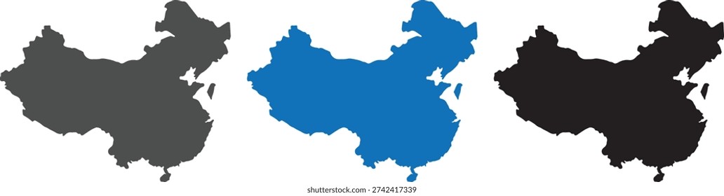 Set of China Map Silhouettes in Multiple Colors - High Detail Mainland China Geographic Outlines for Business, Travel, and Infographic Design
