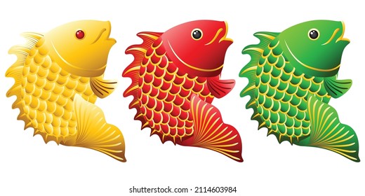 Set of Chines cyprinus carpio fish. Graphic vector