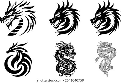A set of chines dragon on white background.	